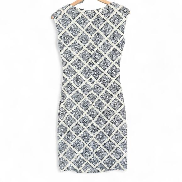 Peserico QuietLuxury Italian White Blue Drape Cowl Neck Sheath Dress 40 S Merola - Picture 2 of 7